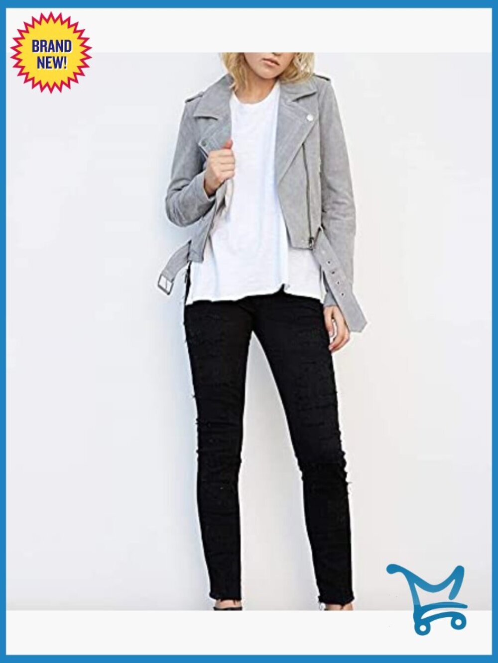 Suede Moto Jacket Cropped Fitted Biker Long Sleeve Lightweight Dry Clean - Picture 3 of 6